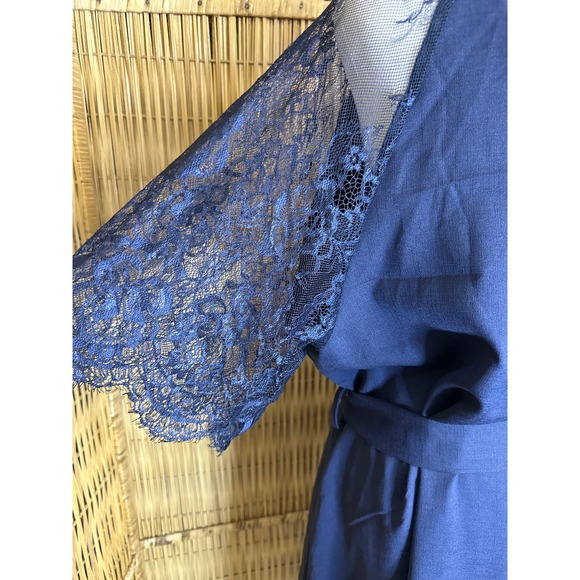 Bloomchic Dress Solid Keyhole‎ Round Neck Pocket Lace Sleeves Navy - Picture 7 of 13